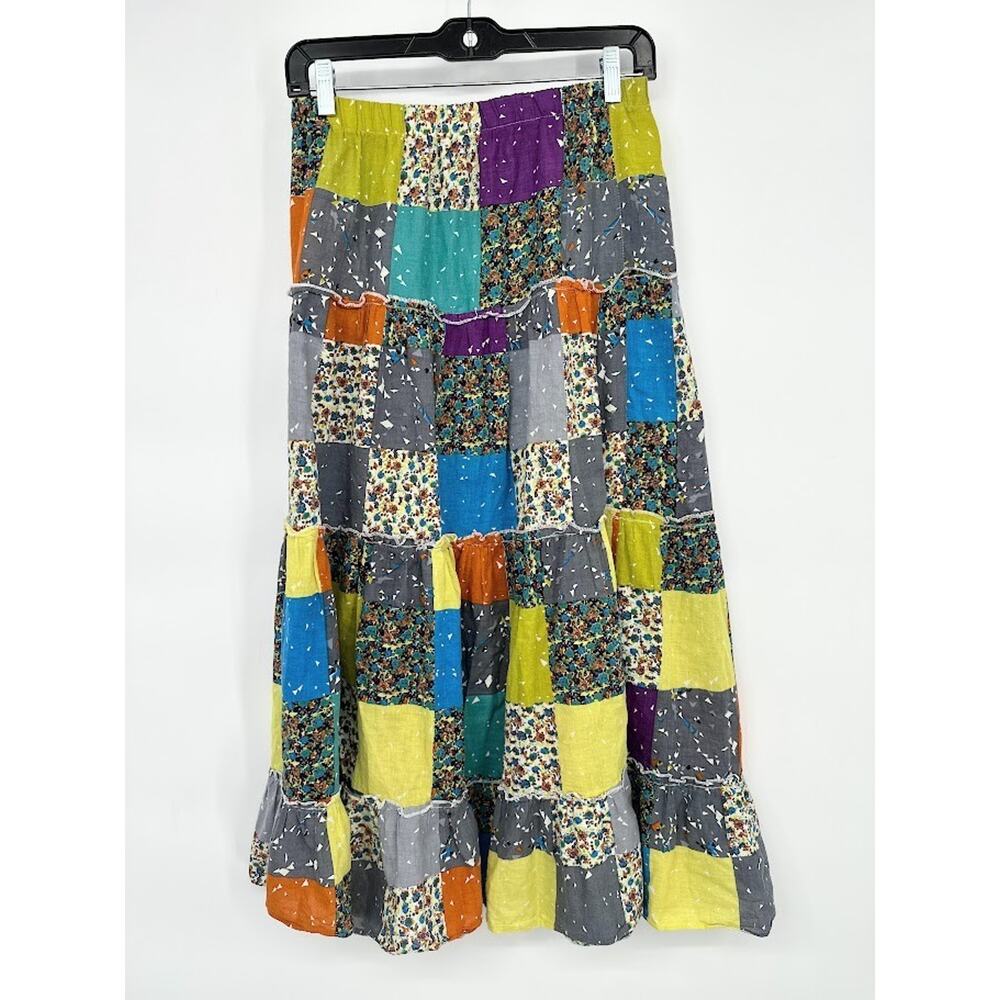 Sweet Miss Maxi Skirt Small Multicolor Patchwork Boho Hippie 100% Cotton Granny